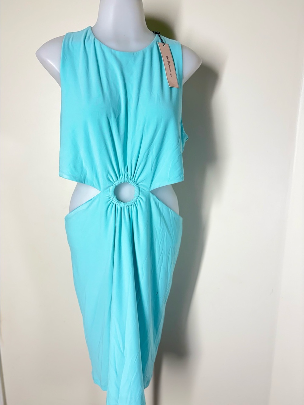 NWT BCBGeneration Aqua O-Ring Cutout Bodycon Midi Dress